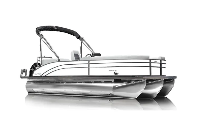 Slide: The Image of Manufacturer Provided Image: 2024 Harris Cruiser 230 pontoon boat with sleek design and black canopy. - 5