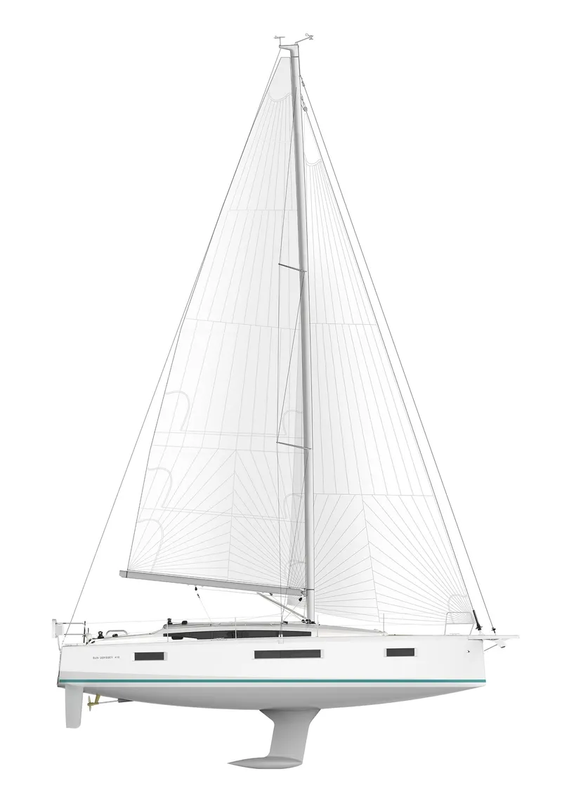 Slide: The Image of 2026 Jeanneau 410 sailboat with sleek design and modern features. - 30