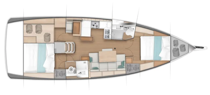 Slide: The Image of Floor plan of a 2026 Jeanneau 440 sailboat, featuring spacious cabins and modern amenities. - 18