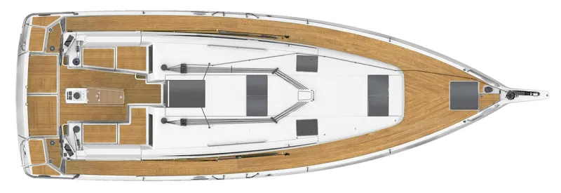 Slide: The Image of Top view of 2026 Jeanneau 440 sailboat with teak deck and modern design. - 20