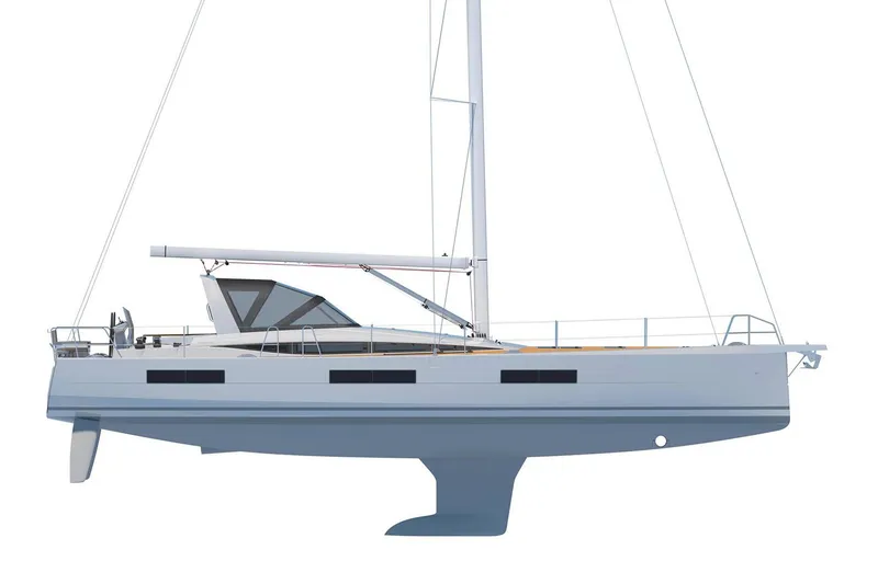 Slide: The Image of 2026 Jeanneau Yachts 60, sleek design, side view, modern sailing yacht. - 19
