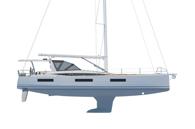 Slide: The Image of 2026 Jeanneau Yachts 60, sleek design, side view, modern sailing yacht. - 23