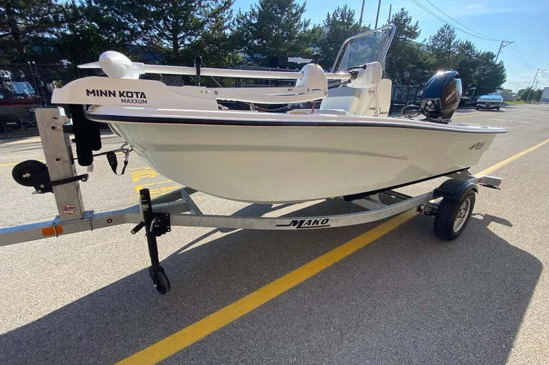 The Image of 2025 Mako Pro Skiff 13 CC on trailer with Minn Kota Maxxum motor. - 0