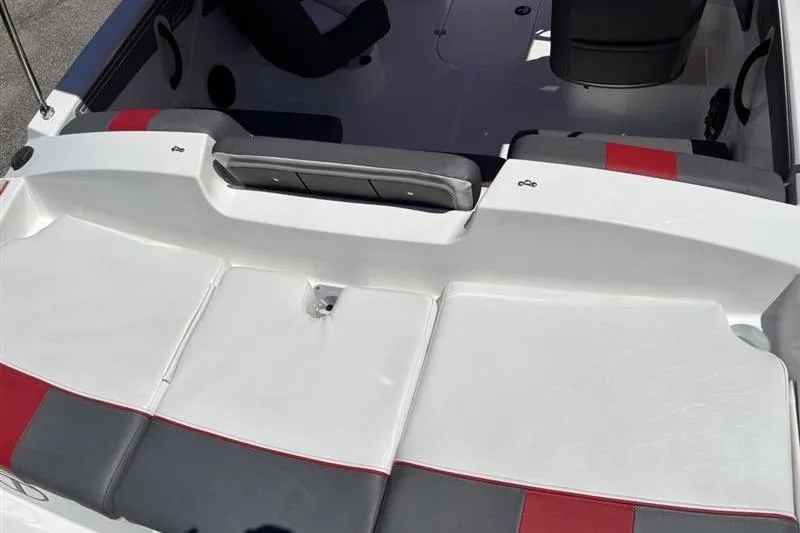 Slide: The Image of 2026 Tahoe T21 boat interior with white and red seating, showcasing modern design. - 12