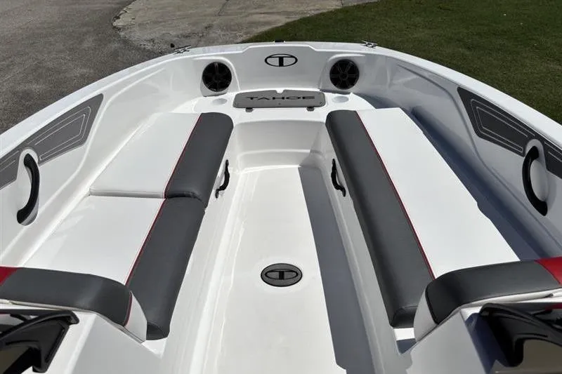 Slide: The Image of 2026 Tahoe T21 boat interior with sleek seating and modern design. - 6