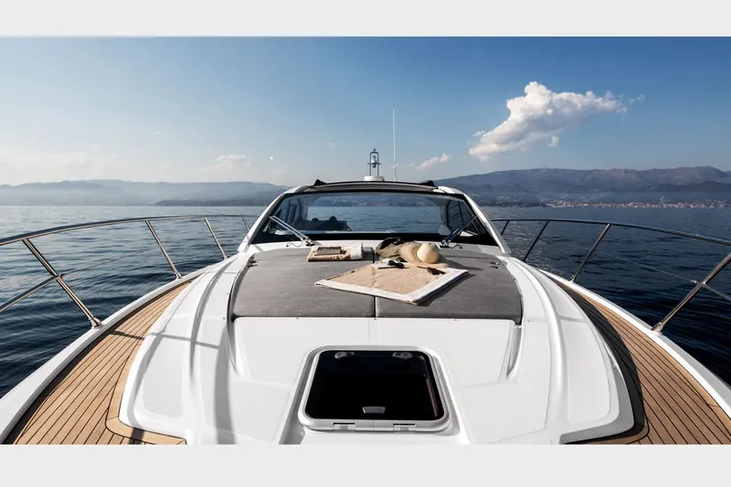 Slide: The Image of Azimut Atlantis 43 yacht cruising on open sea, rear view, 2016 model. - 5