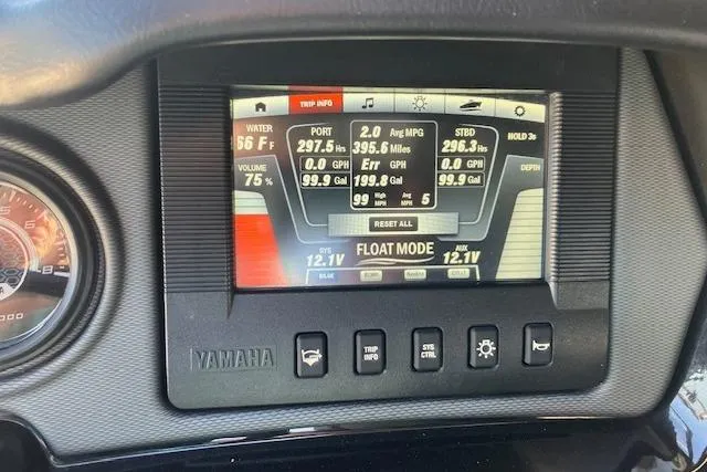 Slide: The Image of 2016 Yamaha Boats AR240 dashboard display showing trip information and engine metrics. - 9