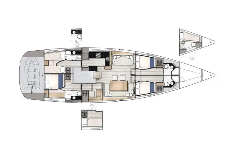 Slide: The Image of Floor plan of 2026 Jeanneau 65 yacht, showcasing interior layout and cabin arrangement. - 21