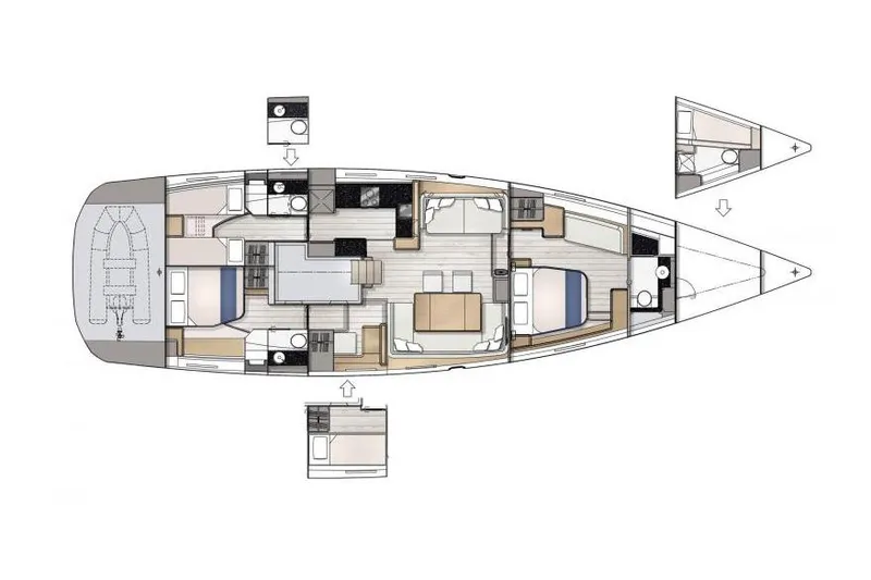 Slide: The Image of Floor plan of a 2026 Jeanneau 65 yacht, showcasing interior layout and cabin arrangement. - 22