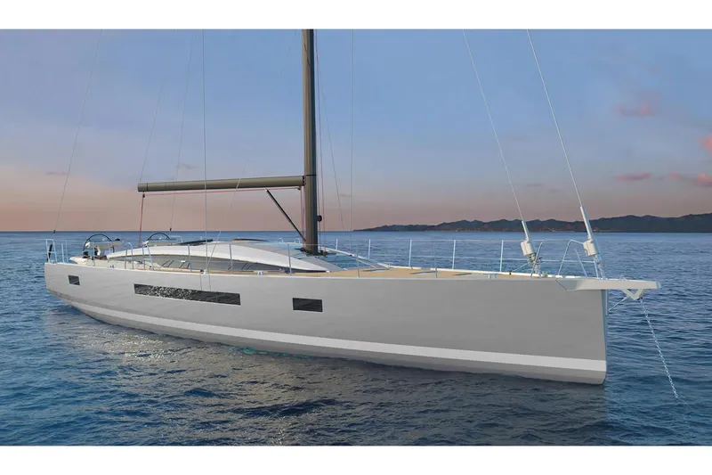 Slide: The Image of 2026 Jeanneau 65 yacht sailing on calm waters at sunset. - 9
