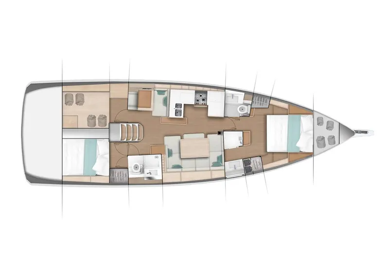 Slide: The Image of 2026 Jeanneau Sun Odyssey 490 yacht interior layout with cabins and amenities. - 24