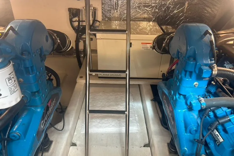 Slide: The Image of Engine room of 2005 Tiara Yachts 3600 Sovran with twin Crusader engines. - 92