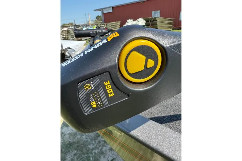 Slide: The Image of Minn Kota Edge trolling motor on 2026 Lowe Legacy boat, featuring 45 lbs thrust. - 6
