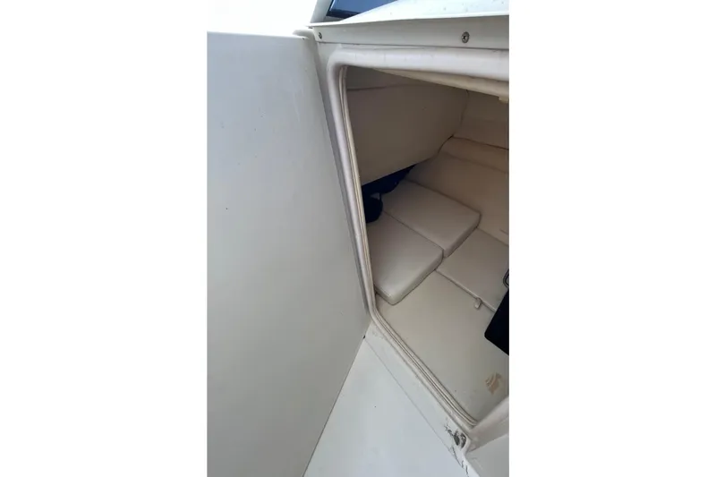 Slide: The Image of 2005 Sea Ray 270 SLX boat on trailer, surrounded by palm trees and clear blue sky. - 13