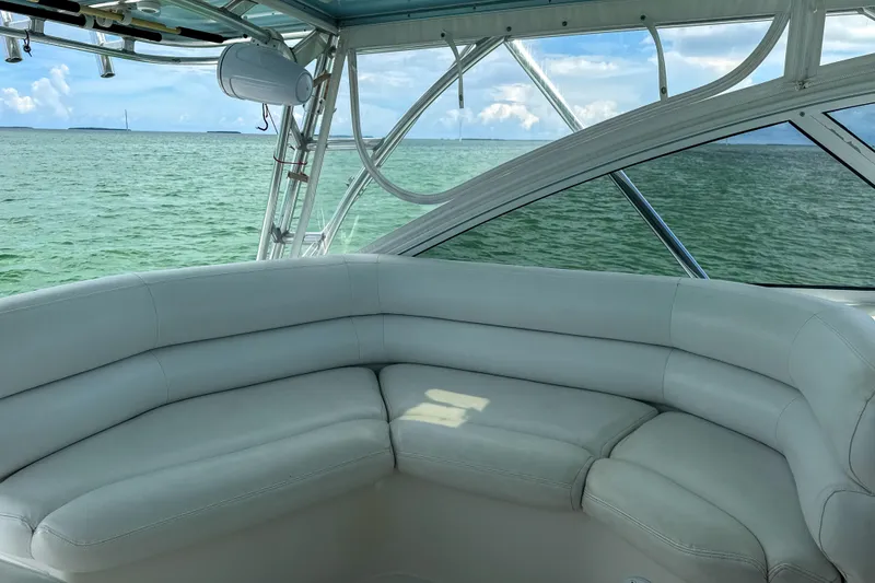 Slide: The Image of Luxurious seating on 2009 Jupiter 39 Express boat with ocean view. - 21