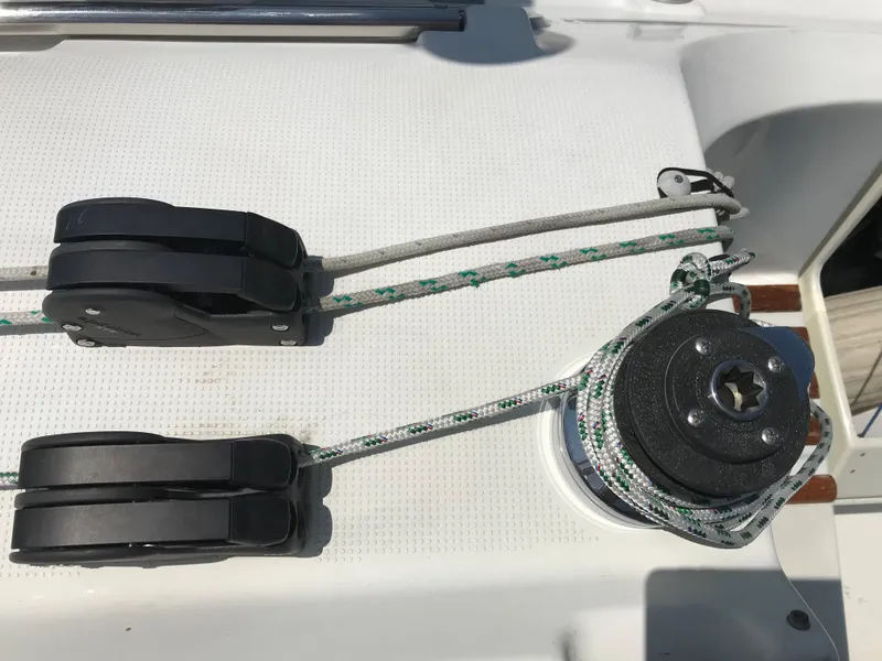 Slide: The Image of Winch and rope system on a 1993 Beneteau First 310 sailboat deck. - 20