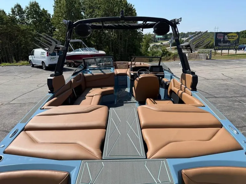 Slide: The Image of 2026 ATX Surf Boats 22 Type-S with luxurious tan seating and sleek design. - 7