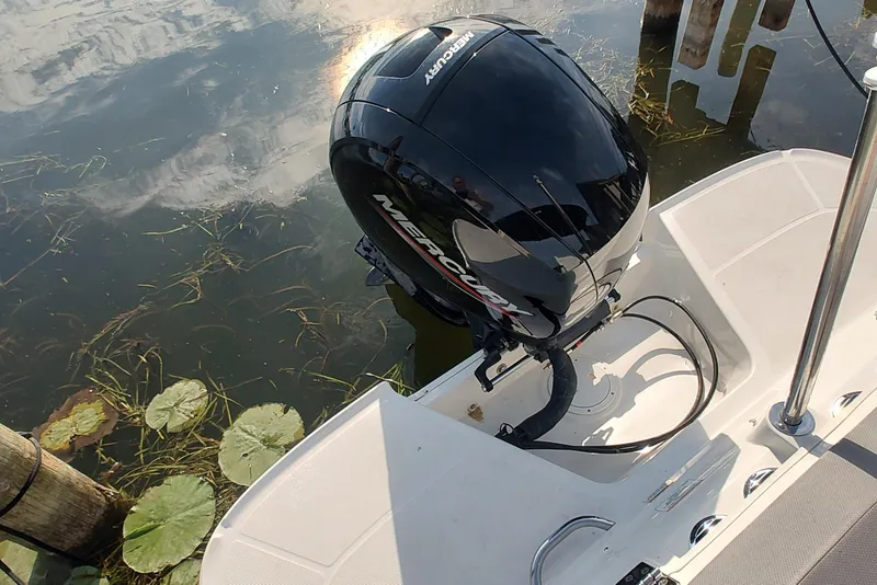 Slide: The Image of 2023 Bayliner VR6 Bowrider OB with Mercury outboard motor on calm water. - 5