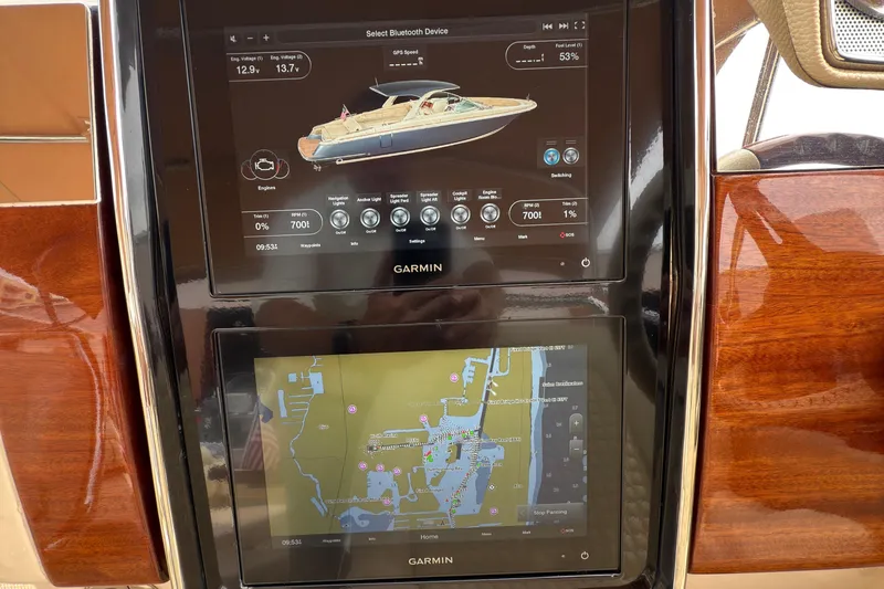 Slide: The Image of Garmin navigation display on 2022 Chris-Craft Launch 35 GT boat dashboard. - 14