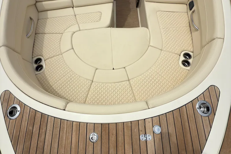 Slide: The Image of Luxurious seating area on 2022 Chris-Craft Launch 35 GT boat with teak flooring. - 20
