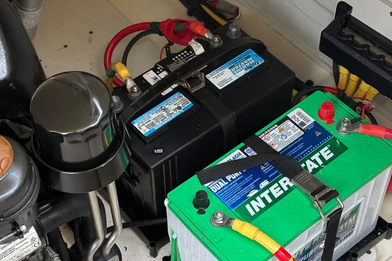 Slide: The Image of Battery compartment of 2022 Chris-Craft Launch 35 GT with Interstate dual-purpose battery. - 26