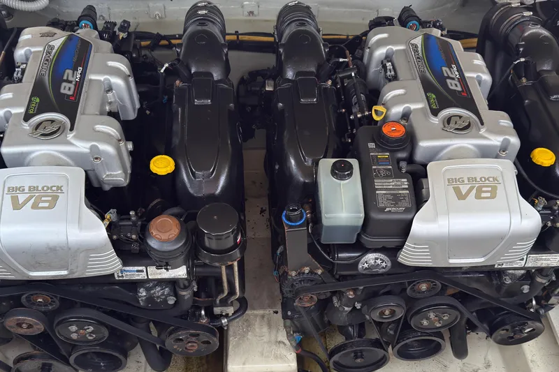 Slide: The Image of Twin Mercury V8 engines in 2022 Chris-Craft Launch 35 GT boat. - 28