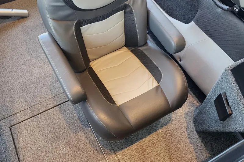 Slide: The Image of Comfortable boat seat with gray and beige upholstery, 2023 Lowe model. - 21