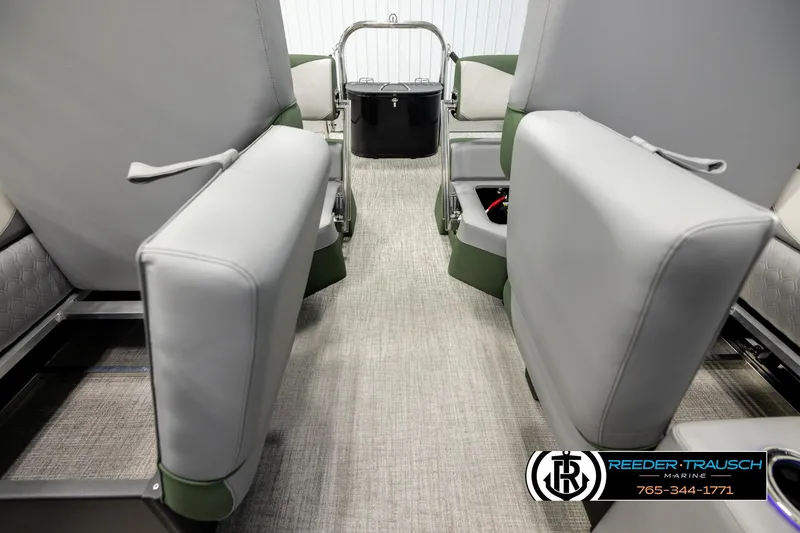 Slide: The Image of Interior of 2026 Avalon LSZ QLS boat with gray seating and modern design. - 16