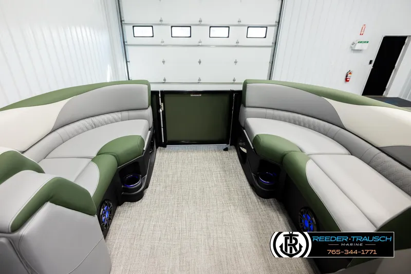 Slide: The Image of Luxurious interior of 2026 Avalon LSZ QLS pontoon boat with plush seating. - 19