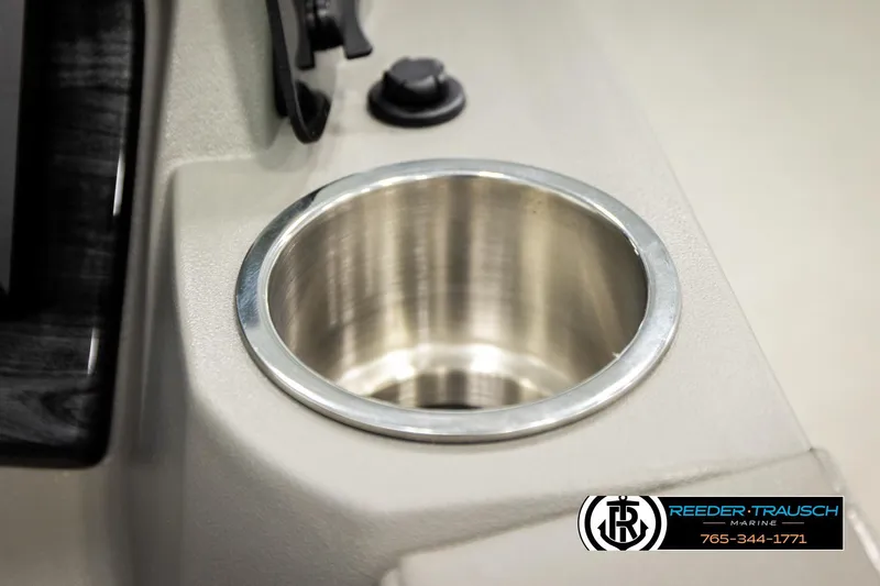 Slide: The Image of Cup holder on 2026 Avalon LSZ QLS boat console, featuring sleek design and metallic finish. - 32