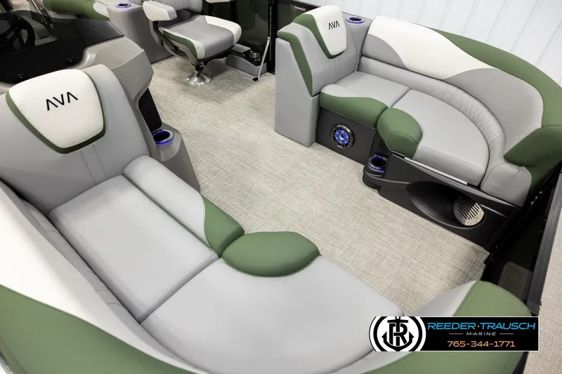 Slide: The Image of Luxurious interior of 2026 Avalon LSZ QLS pontoon boat with plush seating and modern design. - 8