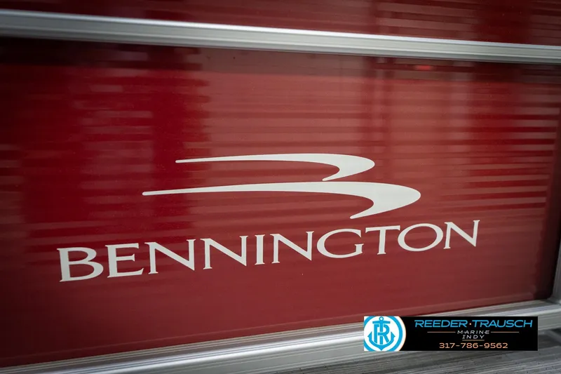 Slide: The Image of 2023 Bennington 20 SV logo on red background, Reeder Trausch Marine contact info. - 55