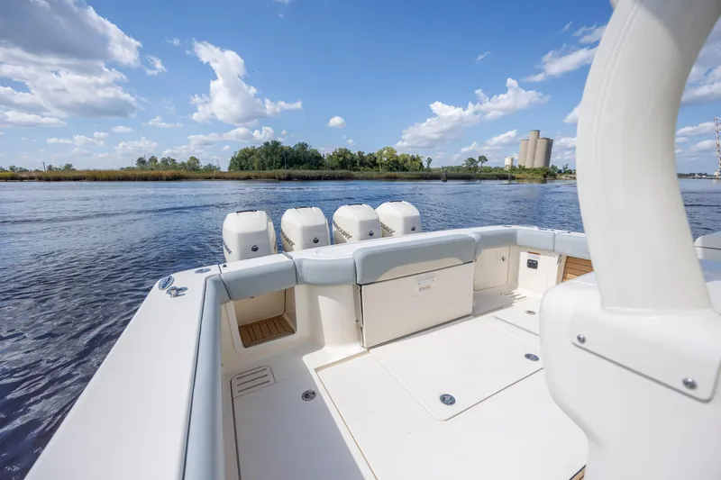 Slide: The Image of Luxurious interior of 2019 Scout 420 LXF yacht with modern amenities and sleek design. - 24