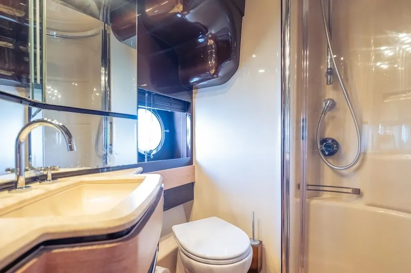 Slide: The Image of Luxurious bathroom in 2012 Azimut Evolution yacht with modern fixtures and shower. - 48