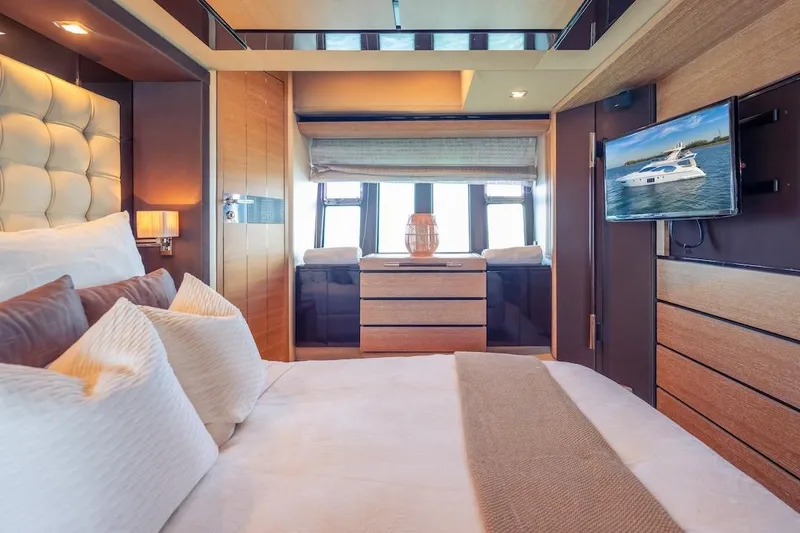 Slide: The Image of Luxurious bedroom interior of 2012 Azimut Evolution yacht with modern decor and TV. - 50