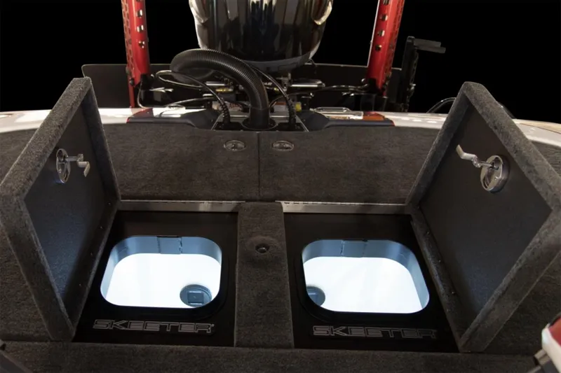Slide: The Image of Manufacturer Provided Image: 2026 Skeeter FXR21 Apex boat storage compartments with open lids. - 18