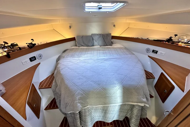 Slide: The Image of Modern Lindell 42/46 boat helm with digital dashboard and steering wheel, 2021 model. - 16