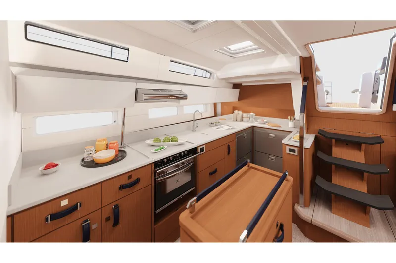 Slide: The Image of Modern kitchen interior of 2026 Jeanneau Yachts 55, featuring sleek design and ample storage. - 12