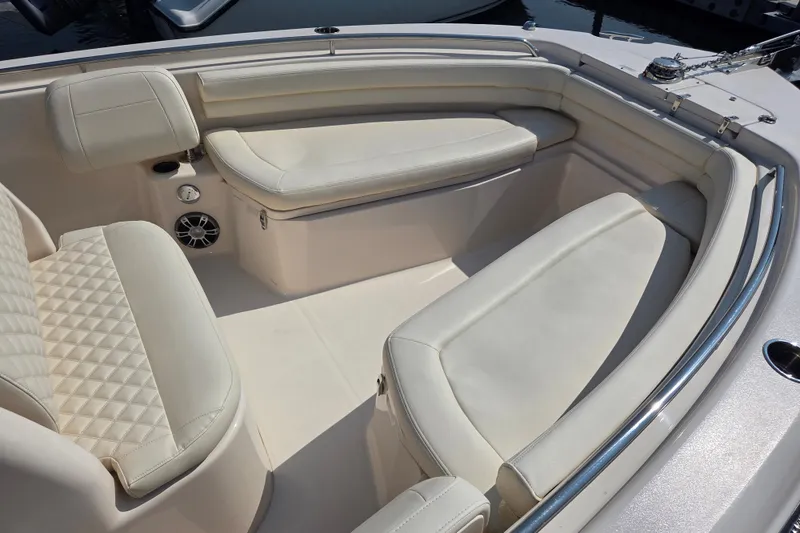 Slide: The Image of 2025 Grady-White Fisherman 257 boat interior with luxurious seating and modern design. - 15