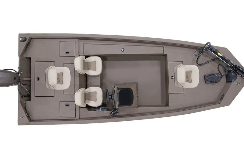 The Image of 2026 Xpress XP180 boat interior with seating and storage compartments, top view. - 1