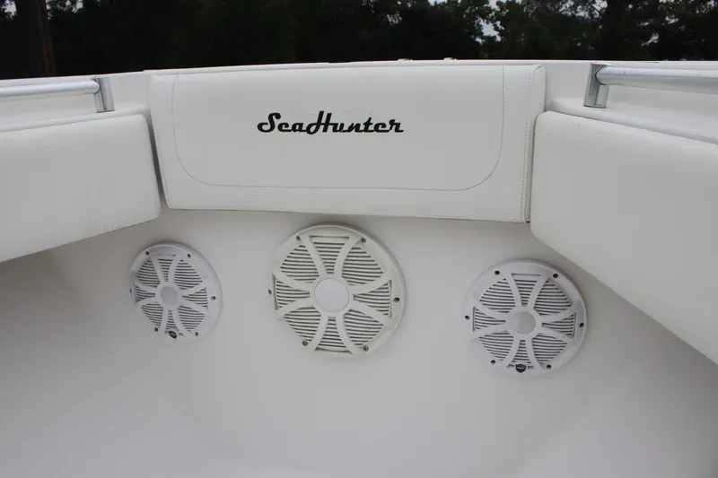 Slide: The Image of SeaHunter 45 Tournament 2015 boat interior with speakers and cushioned seating. - 23