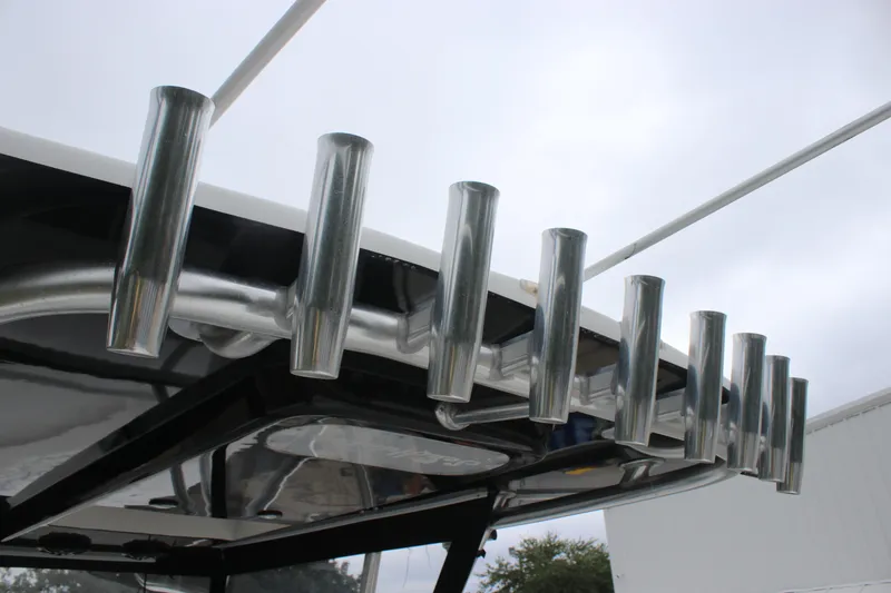 Slide: The Image of Rod holders on a 2015 SeaHunter 45 Tournament boat, viewed from below. - 25