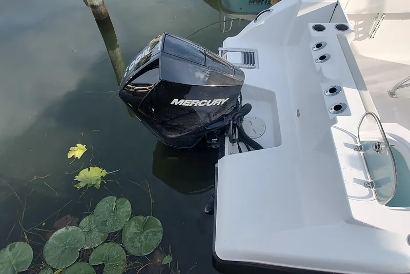 Slide: The Image of 2023 Twin Vee LFG 22 CC boat with Mercury outboard motor in water. - 6