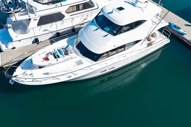 Slide: The Image of 2017 Maritimo M 51 yacht docked in marina, aerial view. - 4