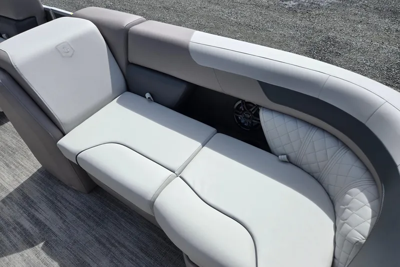 Slide: The Image of 2026 Godfrey Sweetwater 2286 FS boat seating with elegant gray and white upholstery. - 12