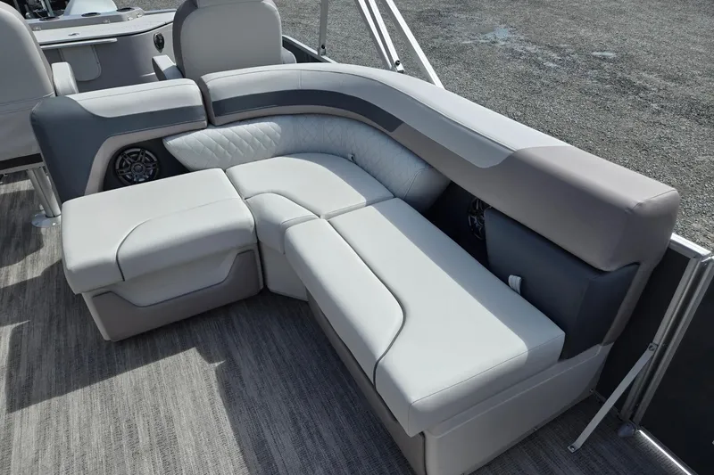 Slide: The Image of Luxurious seating on 2026 Godfrey Sweetwater 2286 FS pontoon boat, featuring plush upholstery. - 13