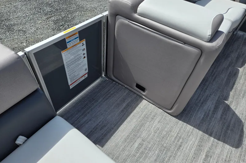 Slide: The Image of Interior seating of 2026 Godfrey Sweetwater 2286 FS pontoon boat, featuring gray upholstery. - 41