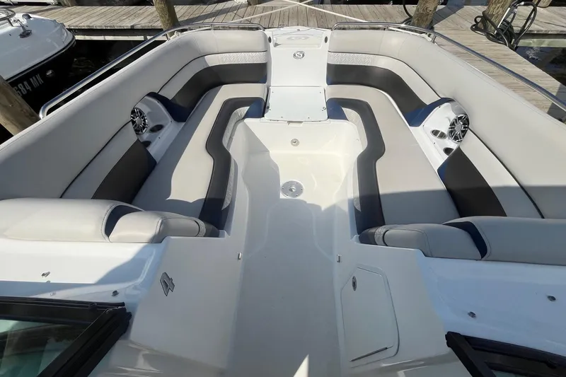 Slide: The Image of 2021 Hurricane SD 2486 boat interior with spacious seating and modern design. - 23