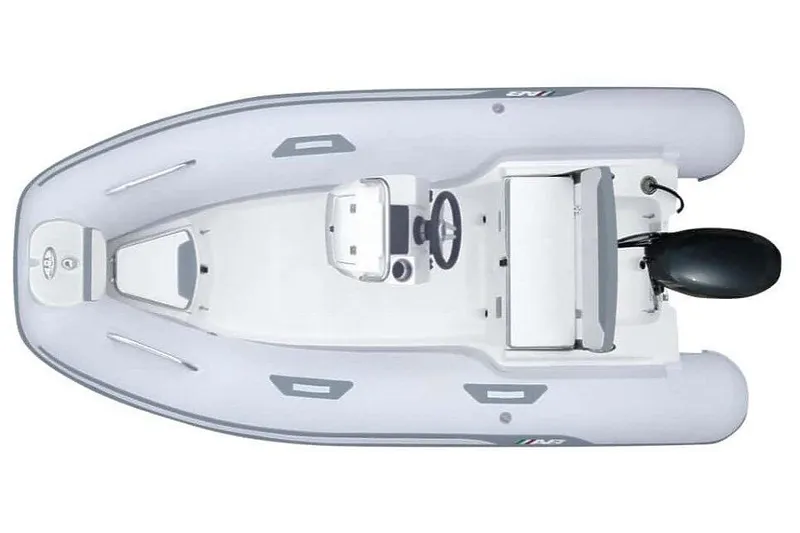 Slide: The Image of 2024 AB Inflatables Oceanus 13 VST with Yamaha 40HP, top view of inflatable boat. - 9