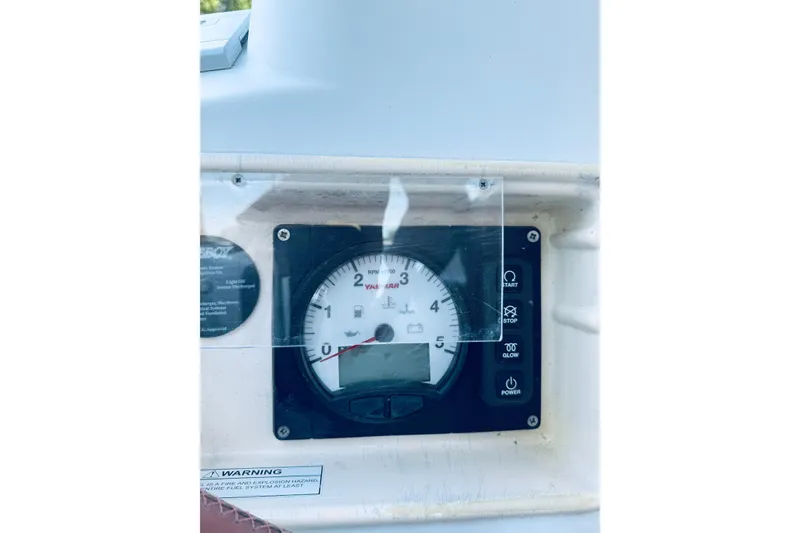 Slide: The Image of Control panel of 2008 Jeanneau Sun Odyssey 45 DS sailboat, featuring a Yanmar tachometer. - 42